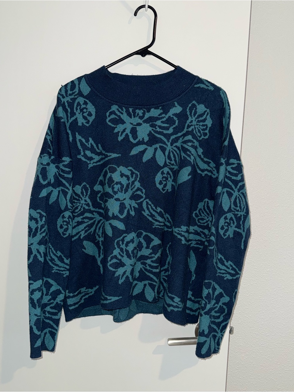 Cyrus Teal Floral Crewneck Sweater on Navy Base